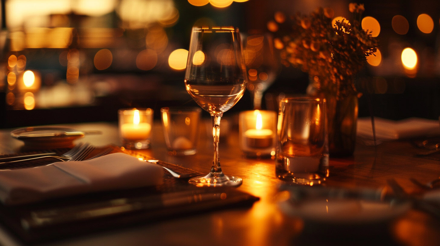 A candlelit table set for a private event at Lot 88