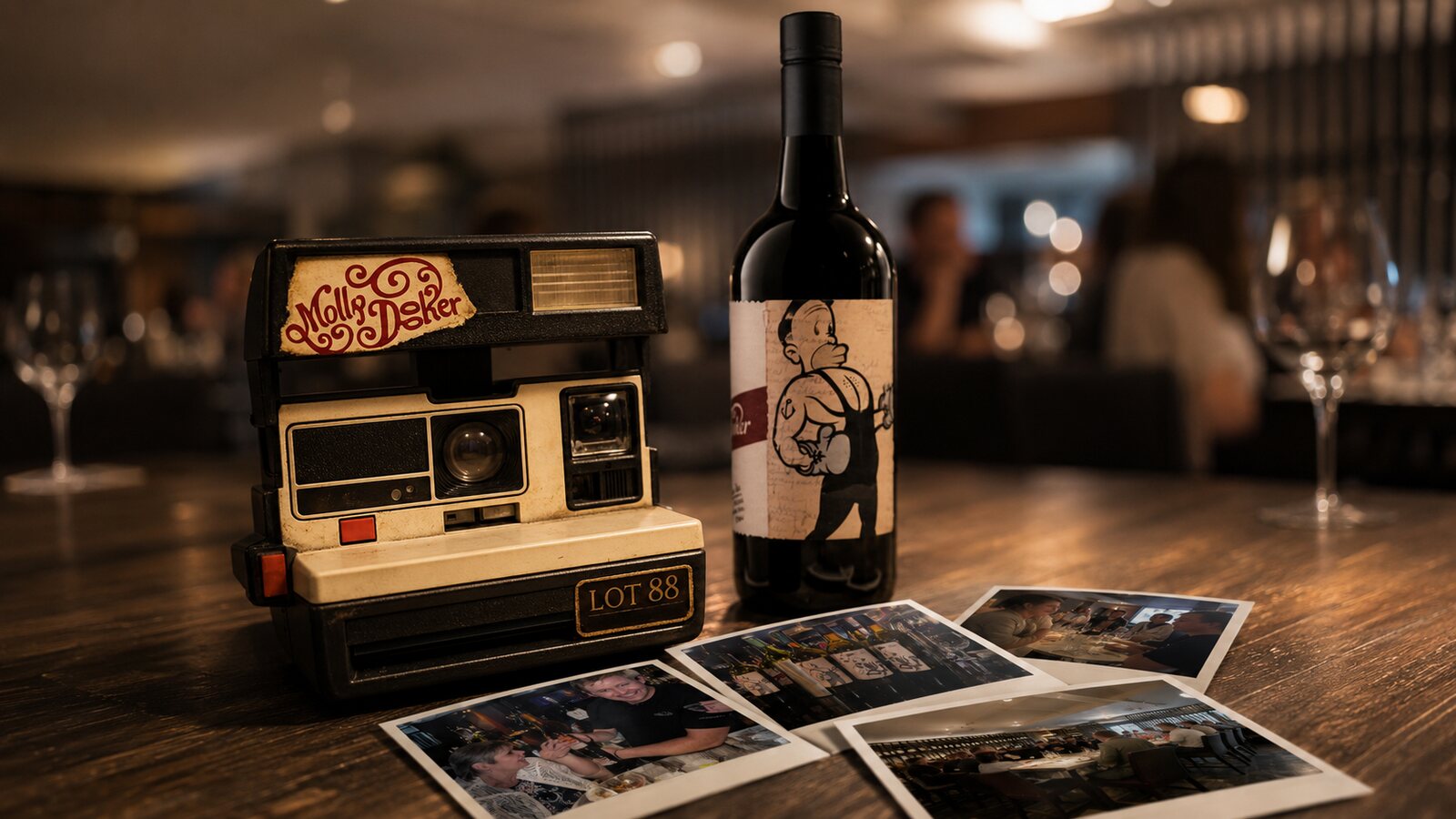 Mollydooker bottle and instant photos from the Orillia launch night